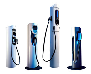 Electric car fast charger collection set isolated on white or transparent