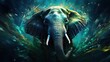  an elephant is in the water with its trunk out and its head turned to the side.  generative ai