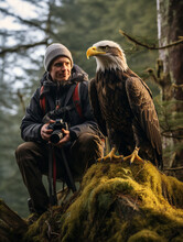 A Photo Of An Eagle And A Wildlife Photographer In Nature