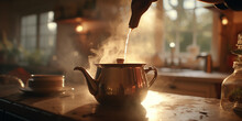 Preparing Tea With Boiling Water In The Mordning.
