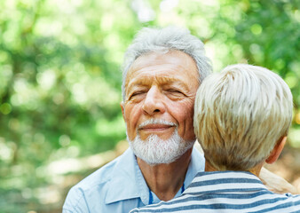 Wall Mural - woman man senior couple retirement together elderly hug support love help care friend portrait teamwork active trust social relationship