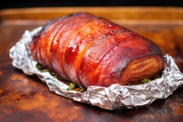 Canvas Print - bbq pork belly on aluminum foil