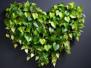 Wall Mural - A creative composition of basil leaves arranged in the shape of a heart. Generative Ai