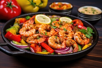 Sticker - bbq spiced shrimps with assorted colorful vegetables