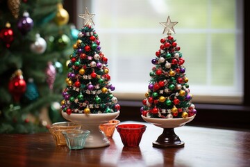 Sticker - two miniature trees, each decorated with half the ornaments