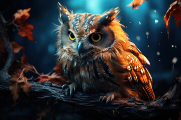 Owl in the night. Generative Ai.