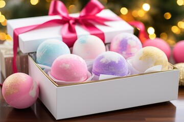 Canvas Print - gift box filled with colorful personalized bath bombs