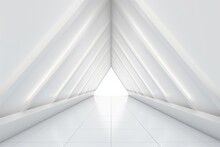 Bright Neon White Triangular Shaped Long Tunnel With Light At The End.