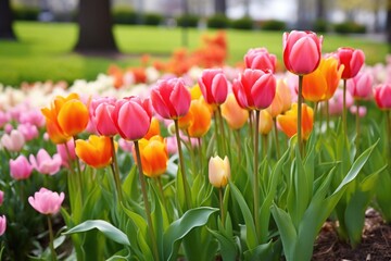 Canvas Print - a crowded patch of tulips in spring