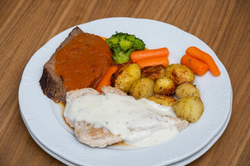 Sticker - Pork steak with carrots and broccoli