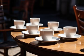 Canvas Print - empty coffee cups on a bistro table