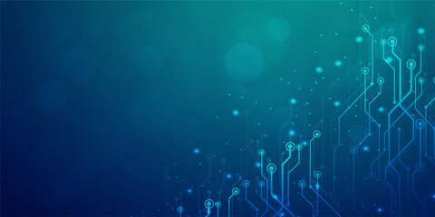 Digital technology banner blue green background concept, cyber technology light effect, abstract tech, innovation future data, internet network, Ai big data, lines dots connection, illustration vector
