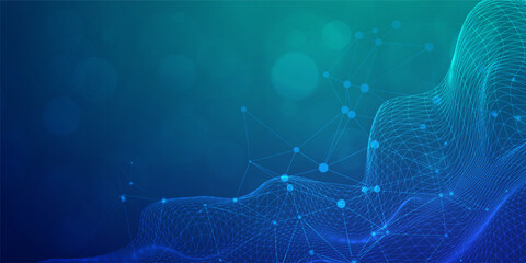 digital technology banner blue green background concept, cyber technology light effect, abstract tec