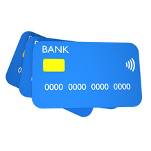 Blue Credit Or Debit Card, No Background. Online Payment Shopping Concept. Money Transfers, Financial Transactions. 3D Rendering
