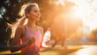 © dinastya - Young woman drink water from a bottle after jogging outside in the street on a sunny day. Water balance in the body during outdoor sports.