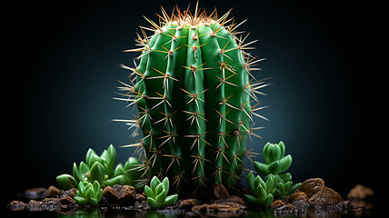 Wall Mural - cactus on a black background.