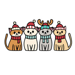 christmas c four cats in santa hats on isolated white background