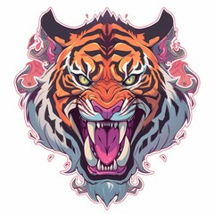 Sticker - a tiger with its mouth open