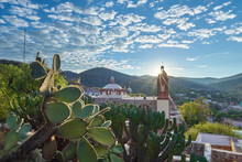 View Of San Pedro Hill At Sunrise In San Luis Potosi, Old Town Like Real De Catorce, Mexico, Magic Town. 