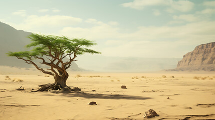 Wall Mural - A green tree in the middle of the desert