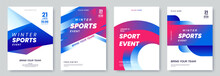 Winter Sport Festival Poster Template Collection. Sports Background With Abstract Geometric Graphics And Place For Text. Winter Outdoor Event Banner. Vector Illustration