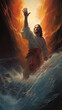 jesus cristo o messias estendendo a sua mão para o oceano 