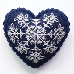 Wall Mural - A blue heart with a snowflake on it. Stuffed cotton heart with snow flakes embroidery.