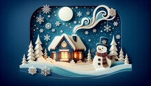 Winter Wonderland Scene With A Glowing Snow-covered Cottage At Night 27