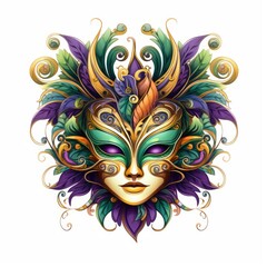 Wall Mural - A colorful mask with feathers on a white background.