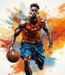 Abstract watercolor design of a basketball player