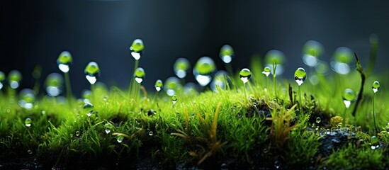 water beads on moss