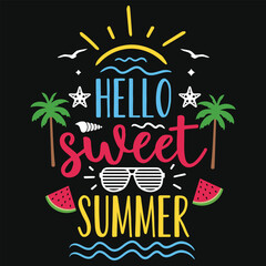 Wall Mural - Hello sweet summer typographic tshirt design