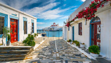 Traditional Paved Alley In Tinos Town Near The Port
