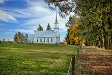Side View Of A Country Church In Idaho.