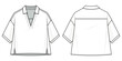 short sleeves shirt technical fashion illustration. shirt vector template illustration. front and back view. oversized. drop shoulder. unisex. fashion flat CAD mockup set.