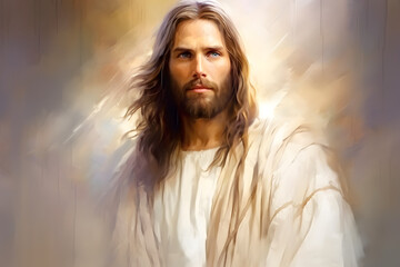 Portrait of Jesus Christ. Oil painting. AI generative