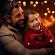 Un momento conmovedor: un padre abrazando a su hija con sonrisas de alegría durante la Navidad