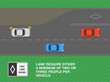 Safe driving tips and traffic regulation rules. Lane require either a minimum of two or three people per vehicle. Top view of a highway. Flat vector illustration template.