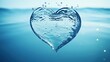 Water and water line on top of screen in the shape of a heart over blue blurred water background. Symbolizing hydration, clean water and water conservation.