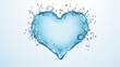 Water in the shape of a heart over white background. Symbolizing hydration, clean water and water conservation.