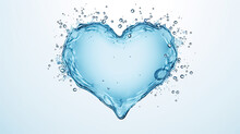 Water In The Shape Of A Heart Over White Background. Symbolizing Hydration, Clean Water And Water Conservation.