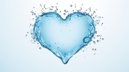 Water in the shape of a heart over white background. Symbolizing hydration, clean water and water conservation.