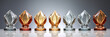 Pristine Glass Awards Set  Emblazoned with Gold, Silver, and Bronze Medals for Top Achievers
