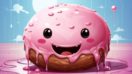 Wall Mural - A cute and funny cartoon character in a donut shape