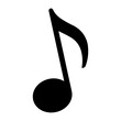 A large musical note symbol in the center. Isolated black symbol