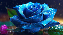 Beautiful Blue Rose With Water Drops