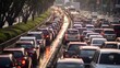 Photo Traffic jam in road. Traffic jam at rush hour. traffic block at road Generative AI