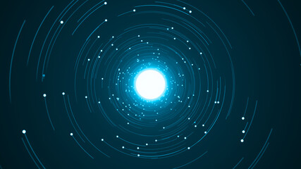 Wall Mural - blue digital dot technology floating rotation in circle like in space with abstract background