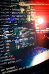 Program code written listing . Abstract background and coding technology background