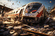 Accident of a high-speed train collided at the railroad.generative ai